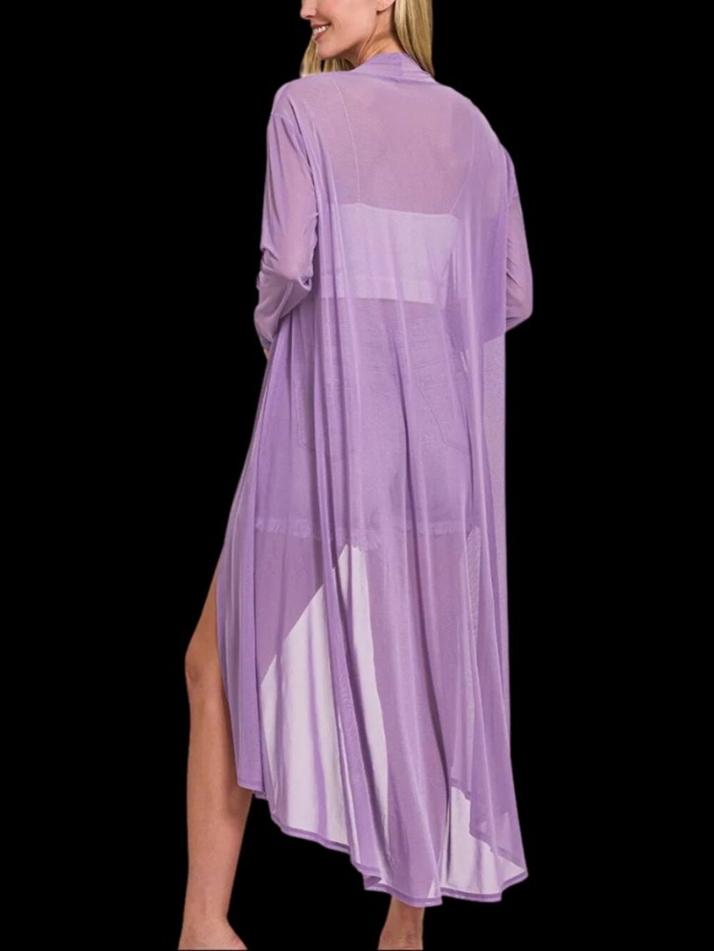 Zenana Mesh Open Front Cardigan